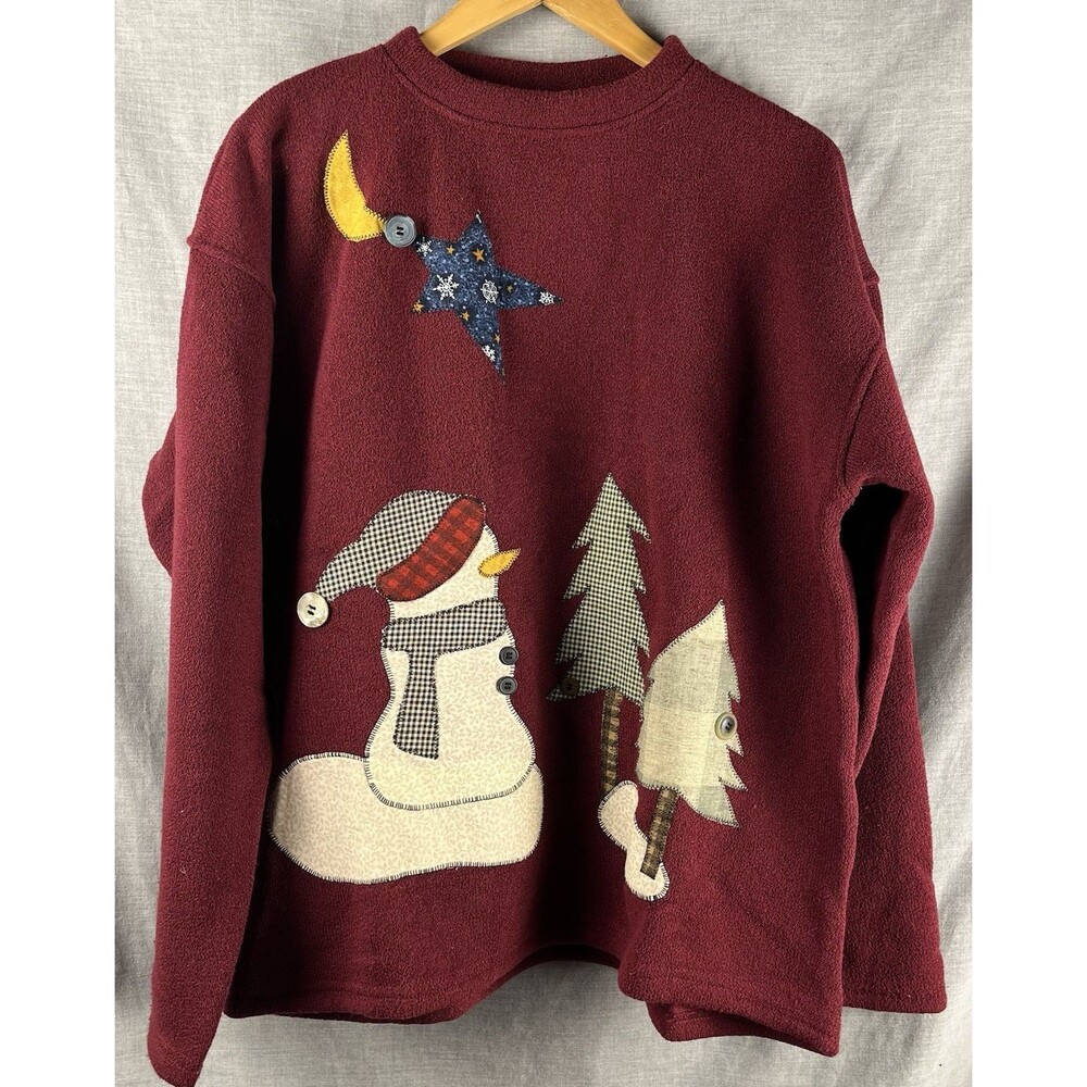 Vtg Reality Brand Sweater Size Large Fleece Lined Country Christmas Snowman USA